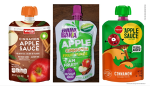 Cinnamon applesauce pouches from Weis, WanaBanana and Schnucks have been recalled due to lead contamination. Image Credit: Food and Drug Administration